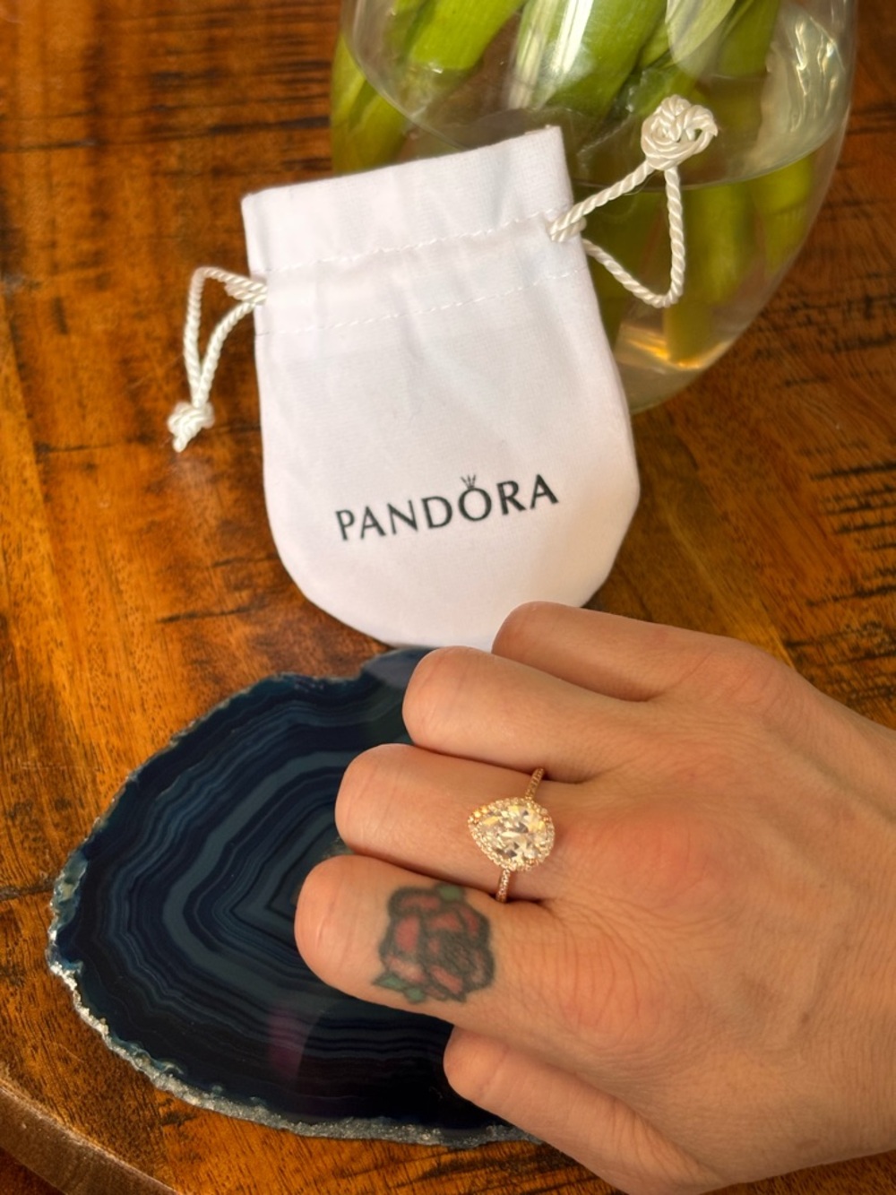 NEW Pandora Rose Gold Teardrop Halo Pave Ring size 9 - Picture 4 of 4